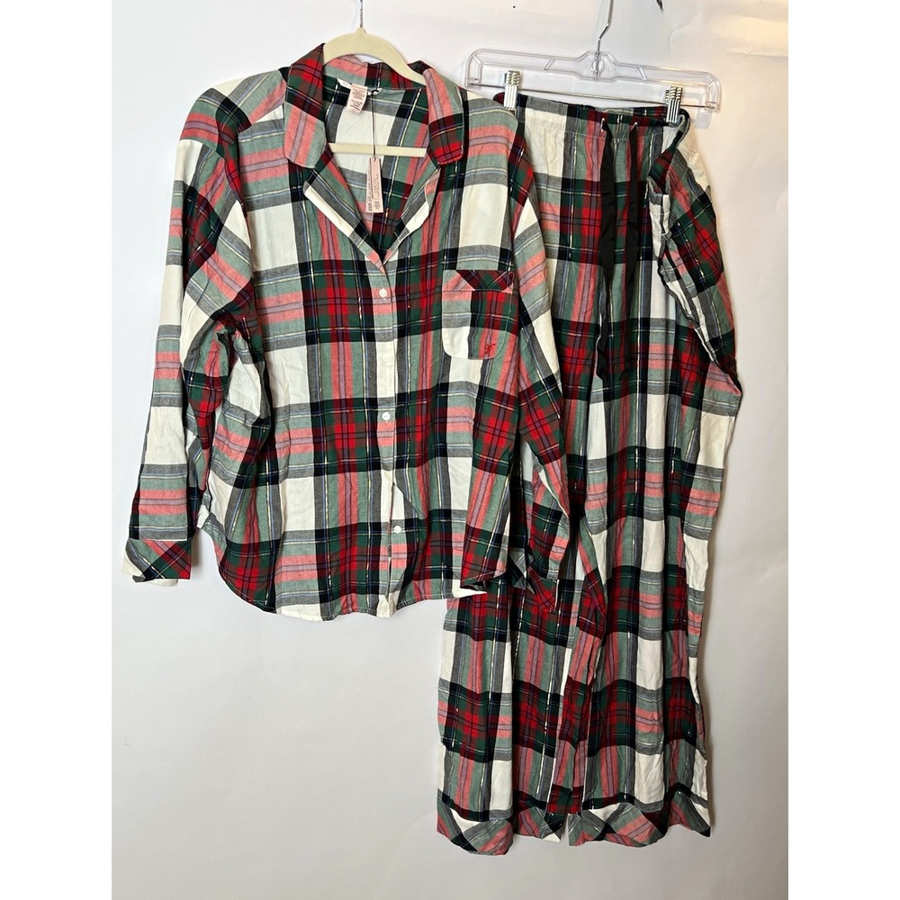 Victoria's Secret Women's XXL Red Plaid Pajama Set Regular Cotton Blend NEW